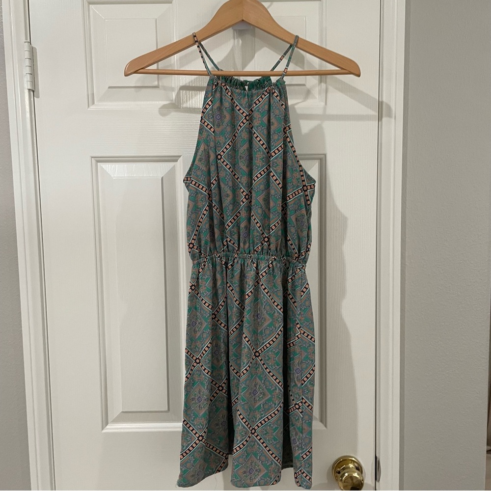 Geometric Patterned Halter Dress